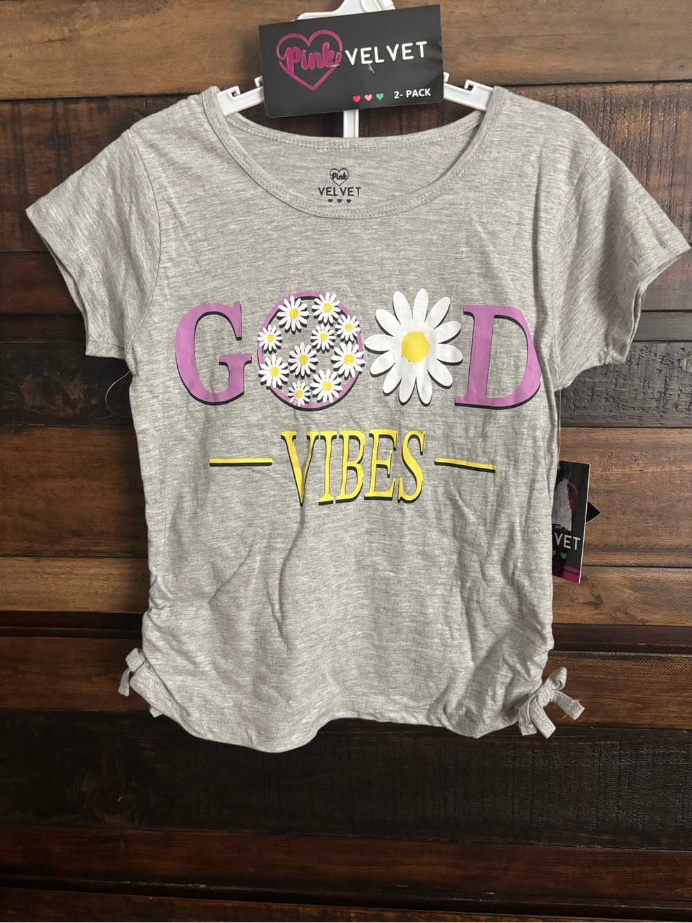 ✨NWT Pink Velvet Gray 'Good Vibes' Daisy Graphic Tee & Yellow Shorts Set✨